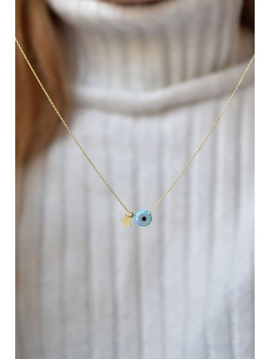 PremiumPort 925 Ayar Gümüş Yıldızlı Nazar Göz Kolye, Şık ve Enerjik Tasarım