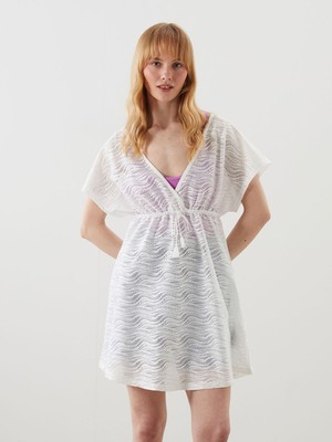 Lc Waikiki Yeni Sezon Kruvaze Yaka Dantelli Kadın Plaj Elbisesi