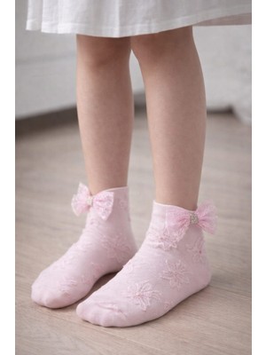 Gigi Giyim Kendinden Desenli Kurdeleli Kız Çocuk Soket Çorap