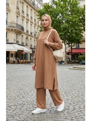 Aerobin Kumaş Tunik Pantolon Ikili Takım 4144-03 Camel
