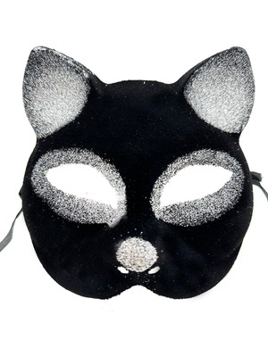 DS LLC Siyah Renk Gümüş Simli Süet Kaplama Kedi Maskesi 18X14 cm (4887)