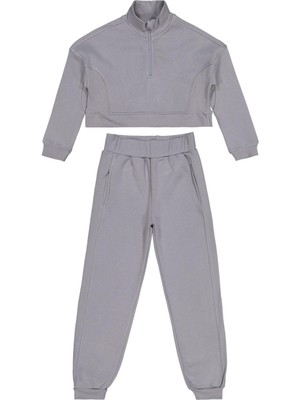 Civil Girls Fermuar Detaylı 10-13 Yaş Eşofman Takımı - Gri 10-11 Yaş