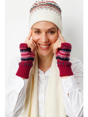 Desen Triko Kadın Jakarlı Yün Eldiven 25076 K.kırmızı