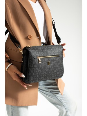 Siyah Renk Pratik ve Şık Çok Bölmeli Tasarım - Just Polo Kadın Çantası 2068 2068 Siyah