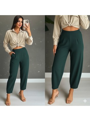 Stelol Kadın Yüksek Bel Krep Pantolon