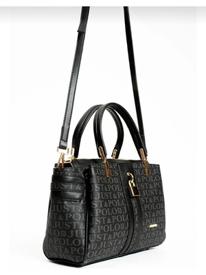 Just Polo Kilit Detaylı Gold Aksesuarlı 4 Bölmeli Kadın Omuz Çantası 2201 Siyah