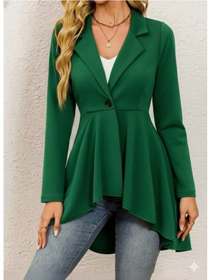 Stelol Kadın Uzun Kollu Yakalı Önden Düğmeli Uzun Atlas Blazer Ceket