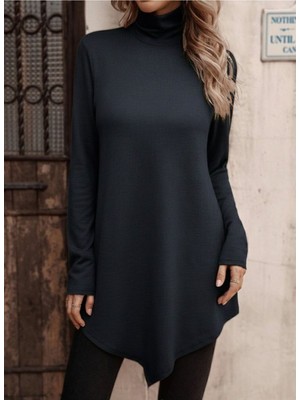 Stelol Kadın Uzun Kollu Balıkçı Yaka Asimetrik Kesim Detaylı Antrasit Yün Viskon Bluz