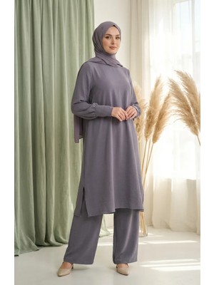 Aerobin Kumaş Tunik Pantolon Ikili Takım 4144-07 Gri