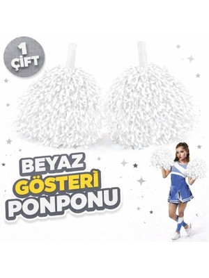 DS LLC Ieg™ 1 Çift ( 2 Adet ) Beyaz Renk 23 Nisan 19 Mayıs 29 Ekim Okul Gösteri Ponponları Ekstra Dol