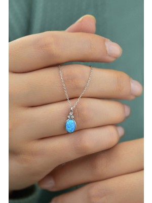 PremiumPort 925 Ayar Gümüş Rodyum Kaplama Opal Damla Kolye