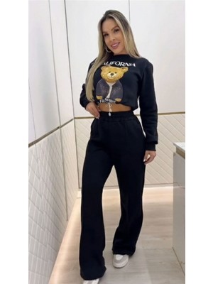 Stelol Kadın Uzun Kollu Bisiklet Yaka Desenli Iki Iplik Şardonlu Bluz ve Pantolon Ikili Takım