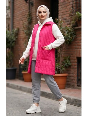 Kapitone Yelek 71152-01 Fuşya