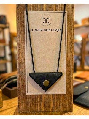 Sufi Tesbih Esans Ve Hediyelik El Yapımı Hakiki Deri Cevşen Kolye - Siyah Üçgen Çıtçıtlı Dua Kabı - Koruyucu Zırh