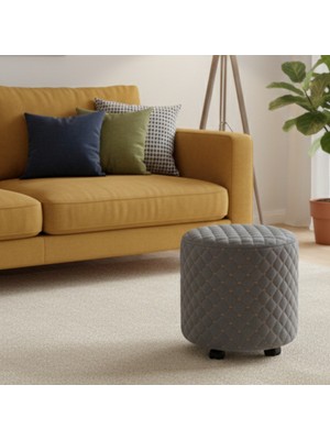Ratemo Mobilya Tekerlekli Puf Tabure 35X40 cm – Döşemelik Kumaş, Sağlam Kasa, 5 Tekerlekli