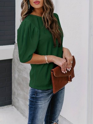 Stelol Kadın Kısa Kollu Pileli Balın Kol Bürümcük Bluz