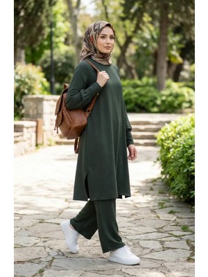 Sefa Merve Aerobin Kumaş Tunik Pantolon Ikili Takım 4144-01 Haki