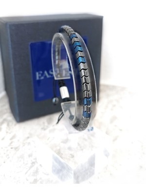 PremiumPort 925 Ayar Gümüş Snake Serisi Hematit Bileklik Gri Mavi