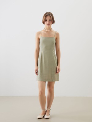 Lc Waikiki Yeni Sezon Kalp Yaka Askılı Keten Karışımlı Mini Elbise