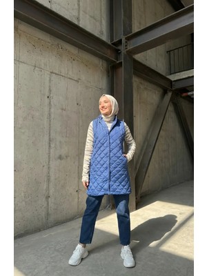 Çıtçıtlı Kapitone Yelek 71150-02 Indigo