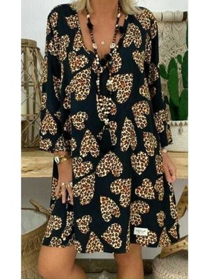 Stelol Kadın Uzun Kollu V Yaka Uzun Kol Mikro Midi Boy Elbise