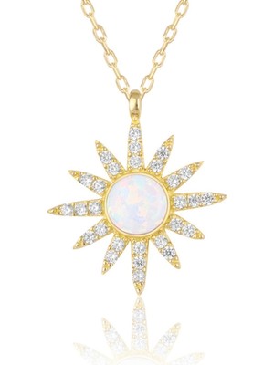 PremiumPort Kadın Güneş Temalı 925 Ayar Gümüş Opal Taşlı Kolye