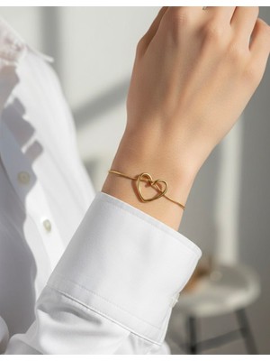 Nurora Altın Kalp Düğüm Çelik Bileklik