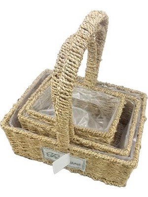 DS LLC Ieg™ Kare Doğal Hasır Sepet Seti - 3'lü DSLLCRS-ETIEG34
