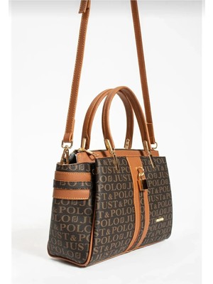 Just Polo Kilit Detaylı Gold Aksesuarlı 4 Bölmeli Kadın Omuz Çantası 2201 Kahvetaba