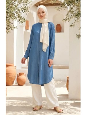 Hakim Yaka Tensel Kumaş Kot Tunik 2112-02 Mavi