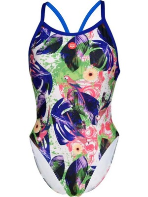 Arena Women's Crazy Swimsuit Xcross Back Allover Renkli Baskılı Kız Çocuk Yüzücü Mayo