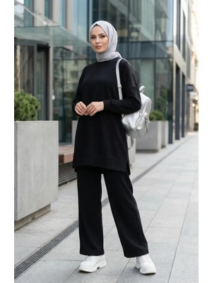 Omuz Taşlı Oysho Kumaş Ikili Takım 0240-03 Siyah