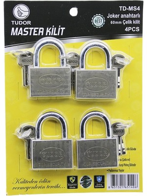 DS LLC Tudor Td-Ms4 Master 4pcs Joker Anahtarlı=tek Anahtarla 4 Kilit Aç  60MM - Gri Kısa Kancalı Çel�