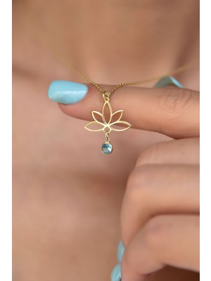 PremiumPort 925 Ayar Gümüş Lotus Aralık Doğum Taşı Kolye