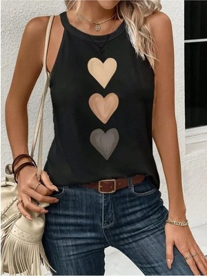 Stelol Kadın Omuzlardan Açık Boyundan Askılı Kalp Baskılı Viskon Bluz