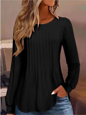 Stelol Kadın Uzun Kollu Yuvarlak Yaka Nervürlü Bluz