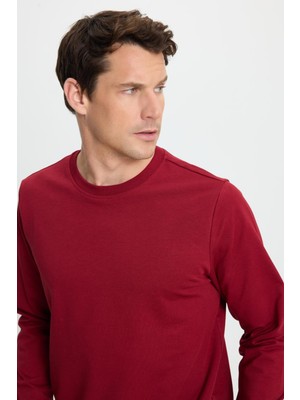 Tudors Erkek Relax Fit Rahat Kesim %100 Pamuk 2 Iplik Bisiklet Yaka bordo Sweatshirt 