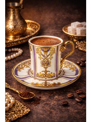 Glazze Barok Mor Kahve Takımı 12 Parça