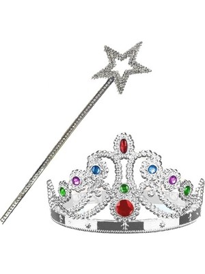 DS LLC Ieg™ Gümüş Renk Metalize Prenses Tacı ve Metalize Prenses Yıldız Asası DSLLCRS-ETIEG34