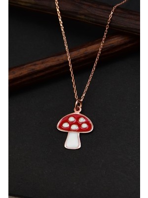 PremiumPort 925 Ayar Gümüş Rose Kaplama Mineli Mantar Kadın Kolye