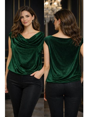 Hayalet Likralı Ipek Kadife Degaje Yaka Bluz