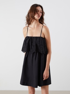Lc Waikiki Yeni Sezon Kare Yaka Fırfırlı Poplin Mini Elbise