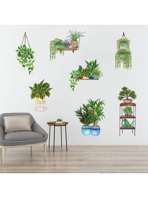 DS LLC Saksılı Çiçek Tasarımlı Yapışkanlı Sticker (4887)