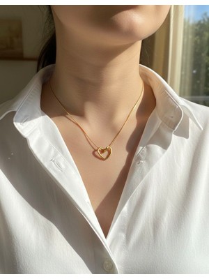 Nurora Altın Kalp Düğüm Çelik Kolye