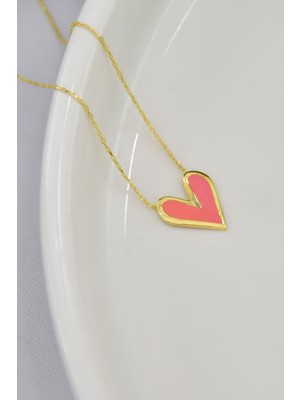 PremiumPort 925 Ayar Gümüş Pembe Mineli Kalp Kolye, Zarif ve Şık Tasarım