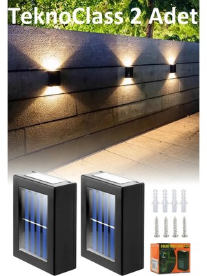 DS LLC Solar Çift Taraflı Duvar Lambası Güneş Enerjili Aydınlatma Dekorasyon Aplik Işık 2 Li (4887)