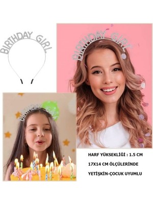 DS LLC Ieg™ Kristal Taşlı Gümüş Birthday Girl Yazılı Doğum Günü Parti Tacı 19X11 cm Dsllcrs-Et