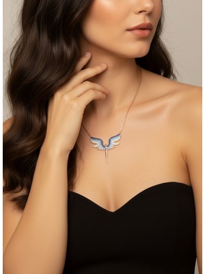 PremiumPort Kadın Mavi Geçişli 925 Ayar Gümüş Rose Kolye, Şık ve Zarif Takı