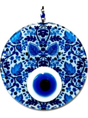 DS LLC Ieg™ Yaprak Desenli El Yapımı Cam Nazar Boncuğu Yaprak Desenli Cam Duvar Süsü DSLLCRS-ETIEG34