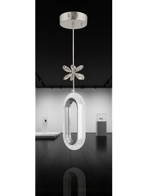 Lüx Aydınlatma Selin Silver Modern LED Sarkıt Avize – Kristal Çiçek Detaylı Oval Tasarım Tekli Avize